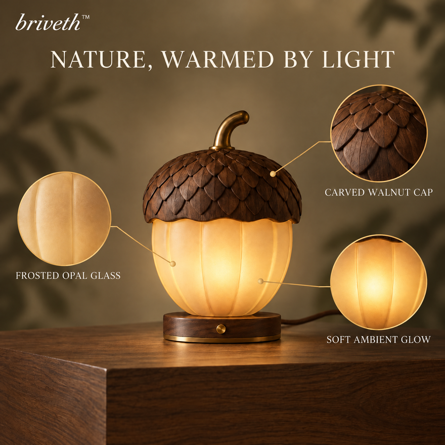 𝒃𝒓𝒊𝒗𝒆𝒕𝒉™ Acorn Glow Table Lamp – Small Vintage Bedside Night Light with Frosted Dome Shade