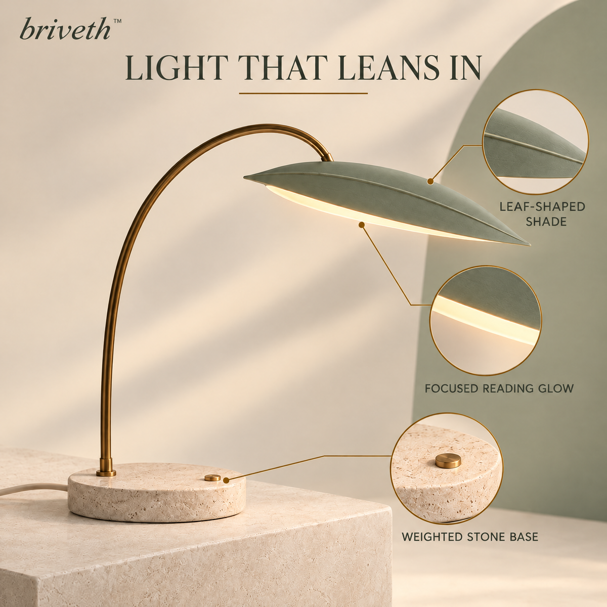 𝒃𝒓𝒊𝒗𝒆𝒕𝒉™ Leaf Arc Reading Lamp