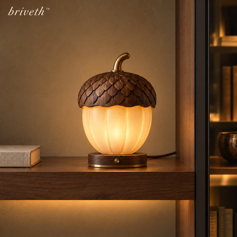 𝒃𝒓𝒊𝒗𝒆𝒕𝒉™ Acorn Glow Table Lamp – Small Vintage Bedside Night Light with Frosted Dome Shade
